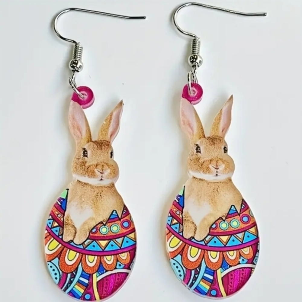Easter Egg Design Bunny Rabbit Dangle‎ Earrings